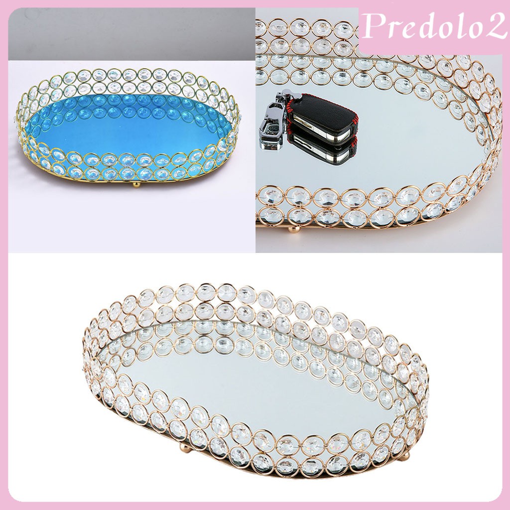 Khay Đựng Lọ Nước Hoa / Mỹ Phẩm Predolo2] Màu Vàng Pha Lê Có Gương