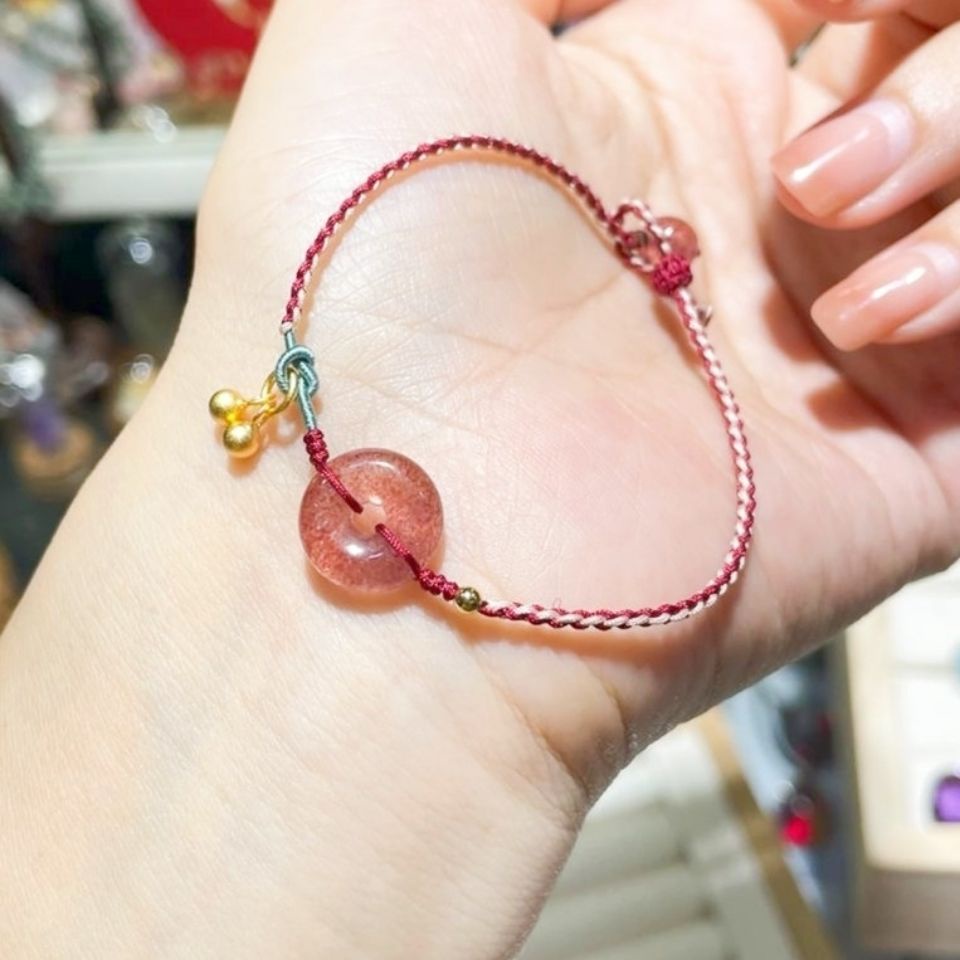 Vòng tay may mắn bện dây đính pha lê tự nhiên khóa an toàn
