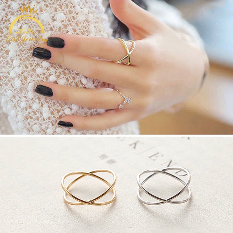 Nhẫn Cưới Dây Xích Bằng Thép Không Gỉ Mặt Chữ Thập Vàng Phong Cách Bohemian Cổ Điển Cho Nữ