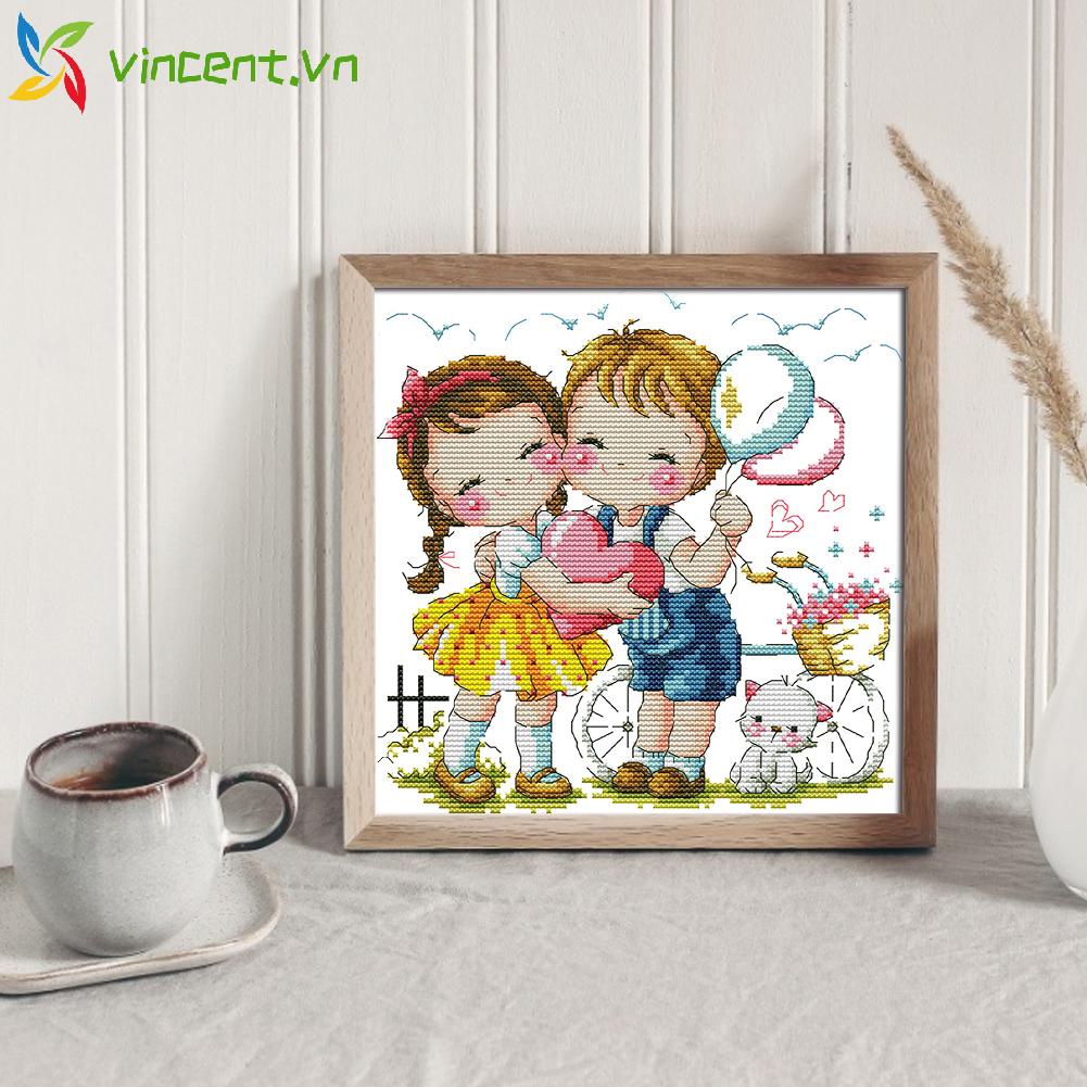 Bộ tranh thêu chữ thập 14CT hình chủ đề trái tim tình yêu