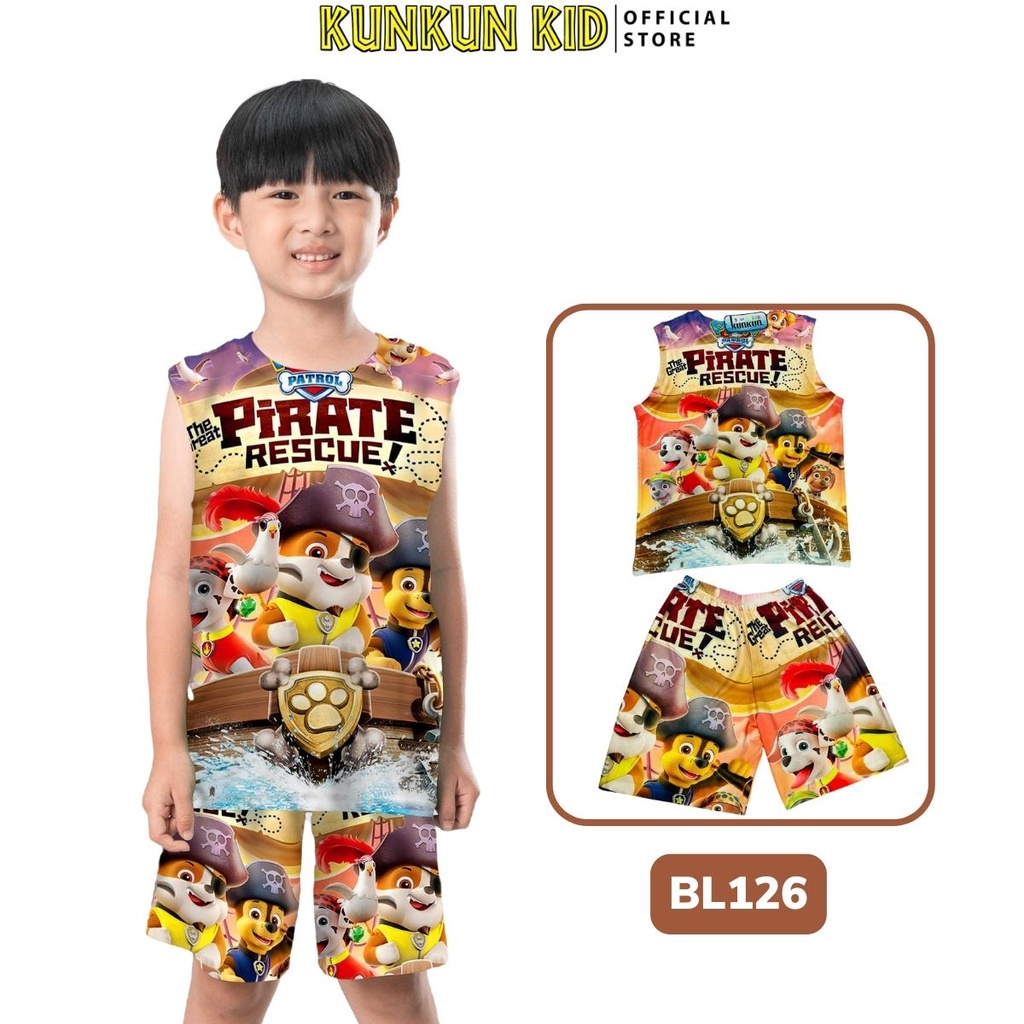 Quần áo trẻ em ba lỗ in hình chó cứu hộ size đại 10-40kg Kunkun Kid BL126 chất thun lạnh