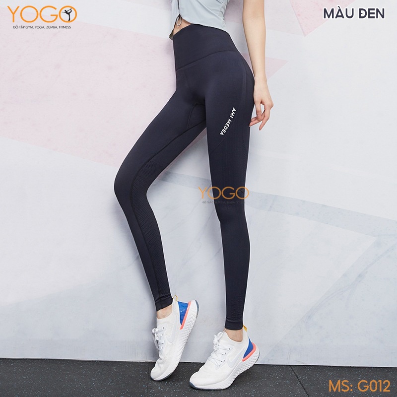 Quần tập gym yoga nữ dáng legging dài thể thao lưng cạp cao nâng mông tôn dáng chất dệt kim co giãn thoải mái YOGO G012