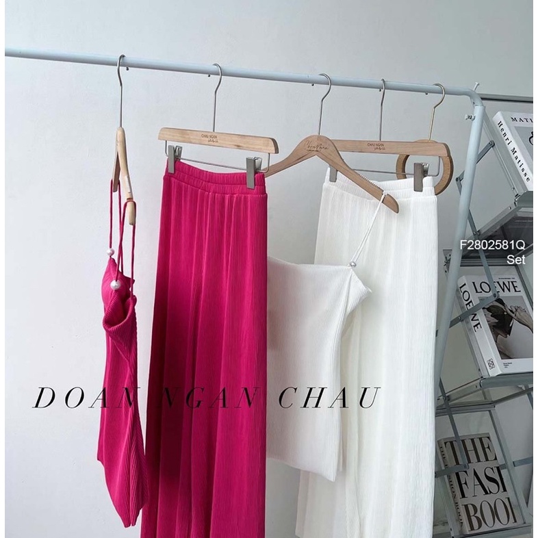 Set bộ dập ly áo 2 dây gài ngọc phối quần suông s2802