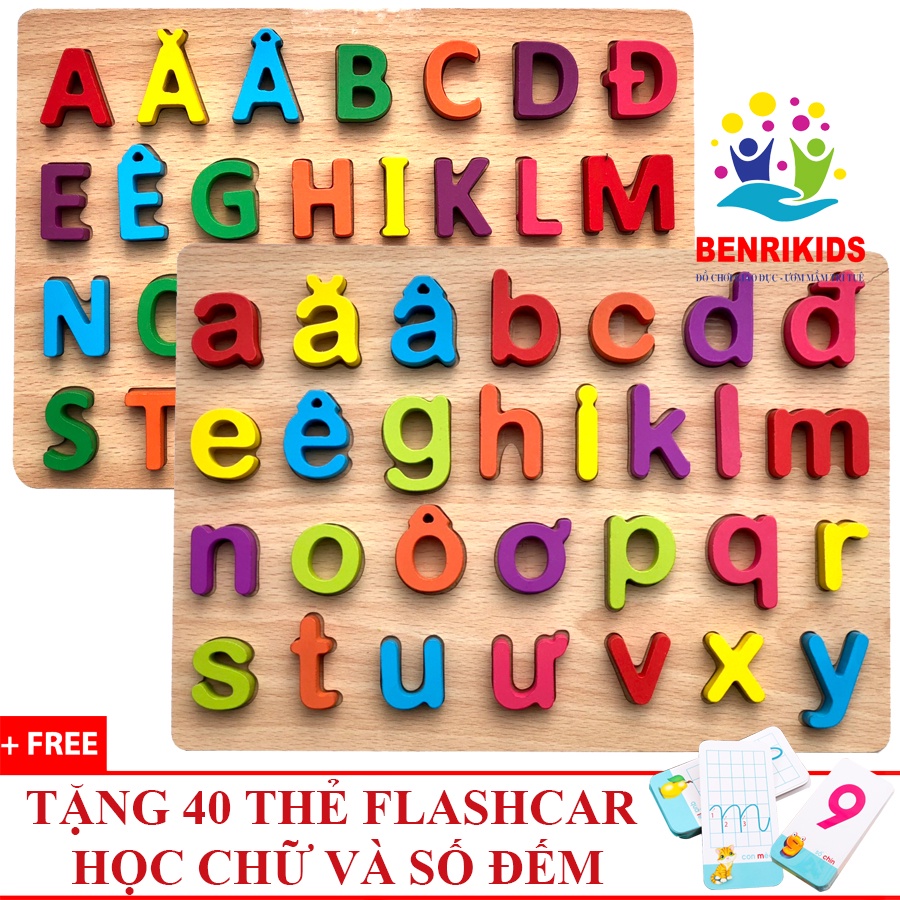 Combo Bộ 2 Bảng Chữ Cái Tiếng Việt In Thường, In Hoa Giúp Bé Nhận Biết Chữ Cái  Benrikids ( Tặng Kèm Thẻ Học Cho Bé)