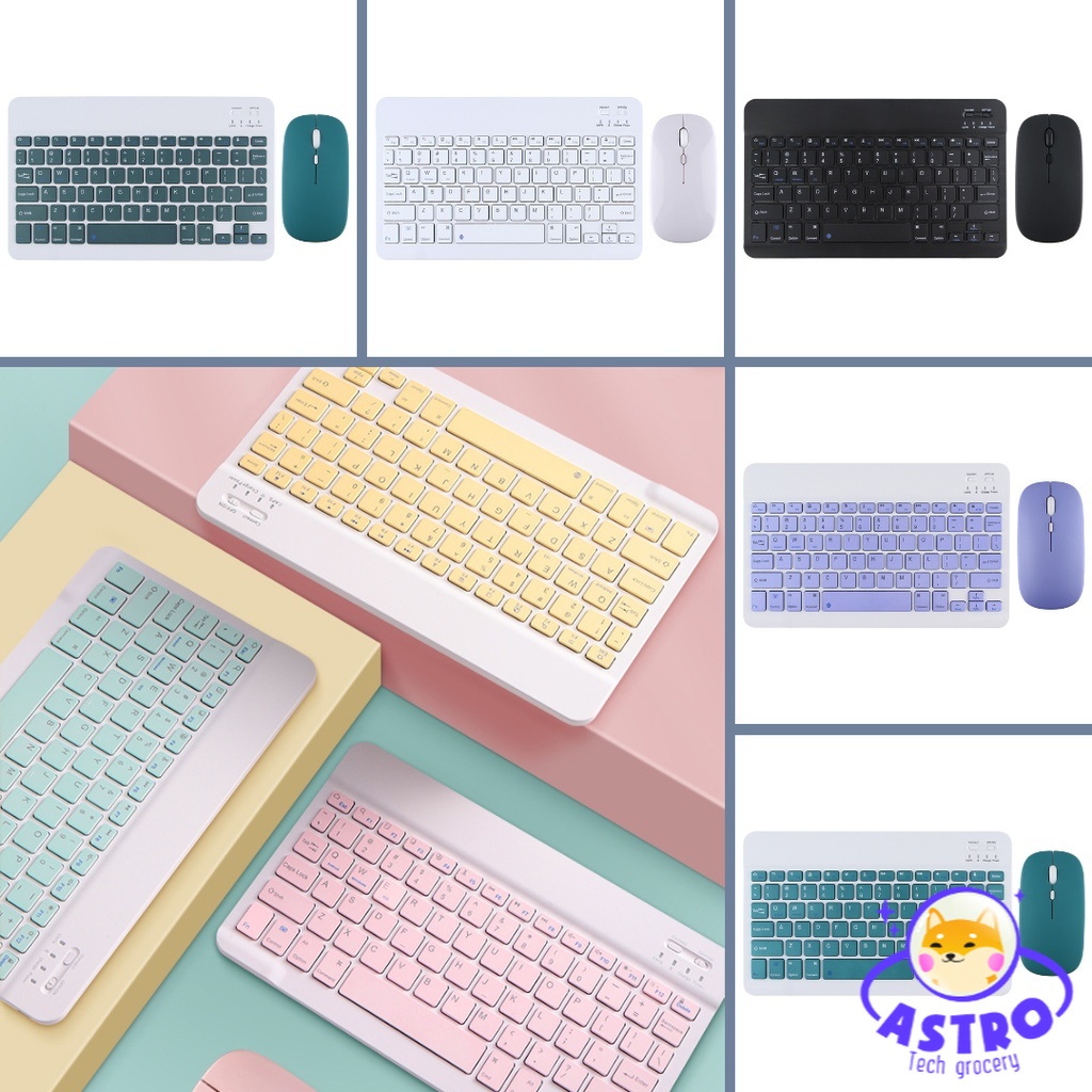 Combo chuột và bàn phím bluetooth không dây size mini cho iPad, iPhone, Laptop, Macbook điện thoại Android pin sạc