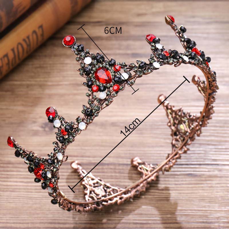 Vương Miện Đính Đá Màu Đỏ Phong Cách Vintage