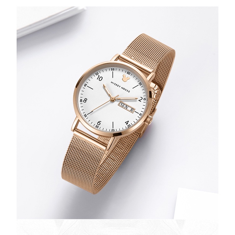 Disney Đồng Hồ quartz Hai Mặt Có Lịch Thời Trang Hàn Quốc Cho Nữ