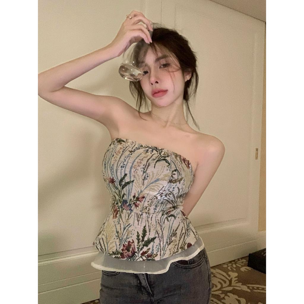 Áo Croptop Trễ Vai Họa Tiết Hoa Thời Trang Mùa Hè Quyến Rũ Cho Nữ