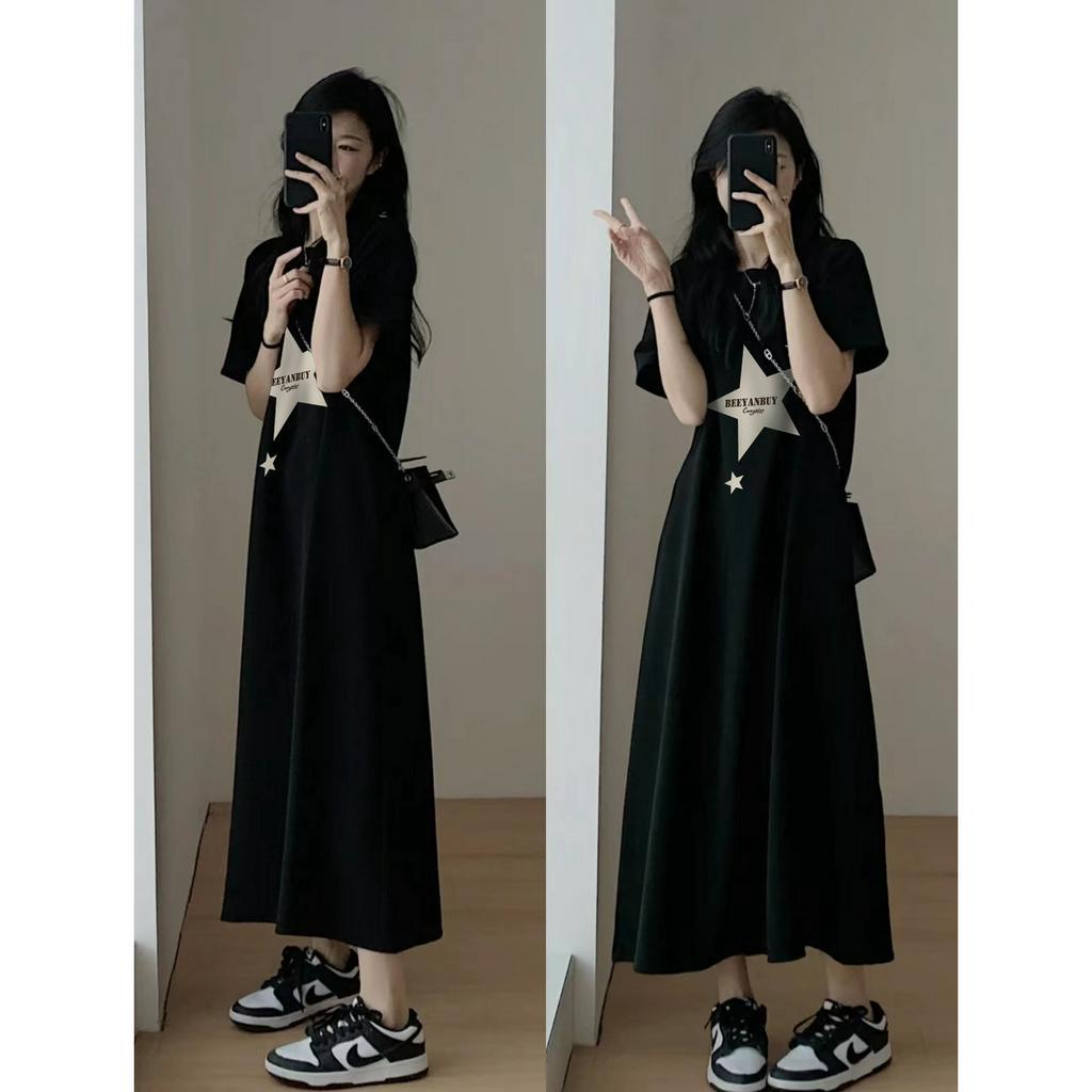 Ethelgirl Đầm Midi Tay Ngắn Dáng Chữ A Lưng Cao Dáng Rộng In Họa Tiết Thời Trang Xinh Xắn Cho Nữ