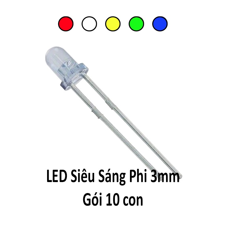 10 LED 3MM TRONG SUỐT ÁNH SÁNG ĐỎ VÀNG XANH