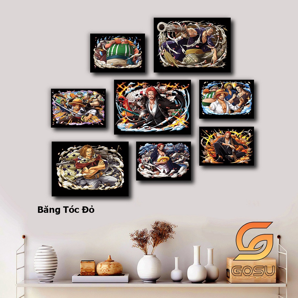 Set 8 Tranh Dán Tường Chủ đề Băng Kaido, Râu Đen, Tóc Đỏ, Cp9, Đô Đốc, Hải Quân, Thất Vũ Hải, Wano Arc, Siêu Tân Tinh