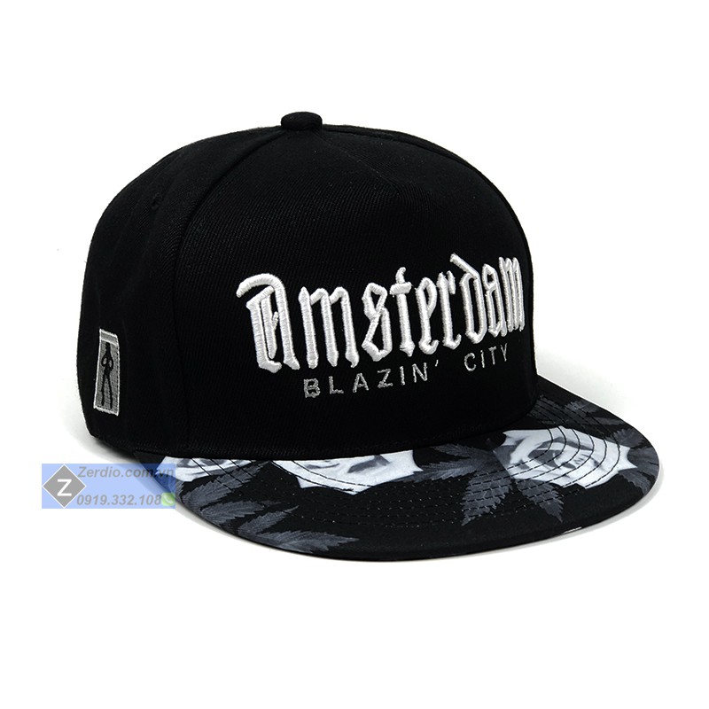 Nón nam snapback đen đẹp thêu họa tiết chữ cá tính - SN09