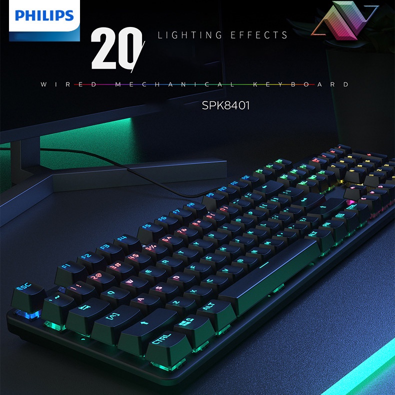 Bàn phím cơ Blue switch PHILIPS SPK8401 chính hãng Bàn phím máy tính cơ dành cho game thủ