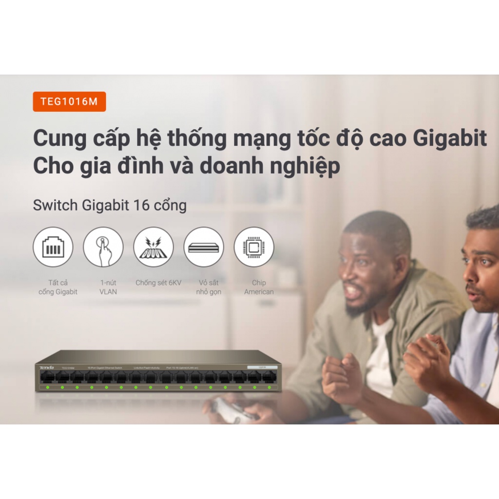 Tenda TEG1016M Switch 16 cổng Gigabit Cao Cấp- Chóng Sét Đánh