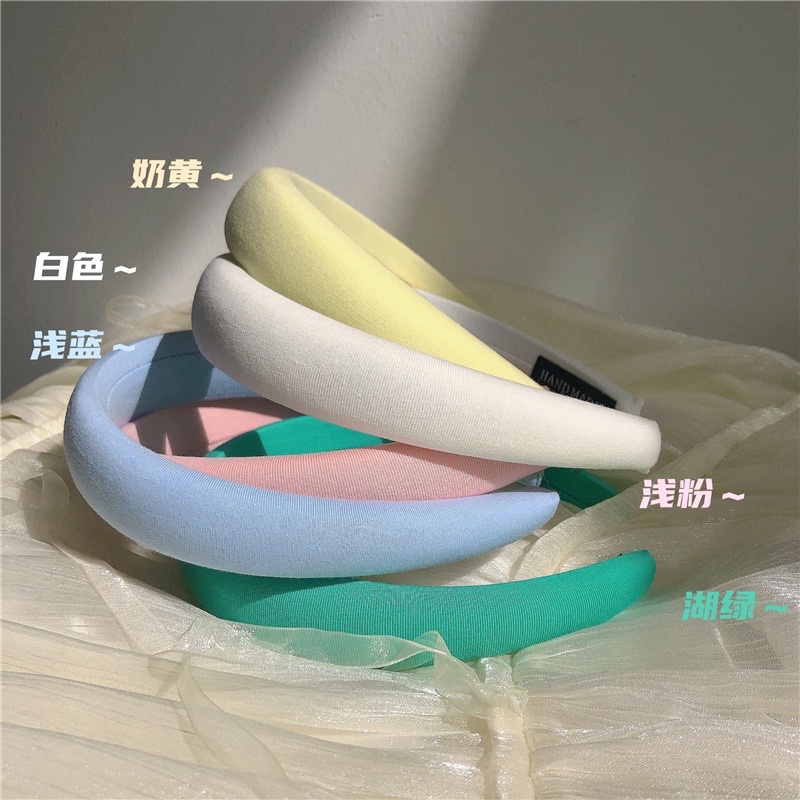Băng Đô Bờm Vải Xốp To Bản Màu Pastel Phong Cách Hàn Quốc