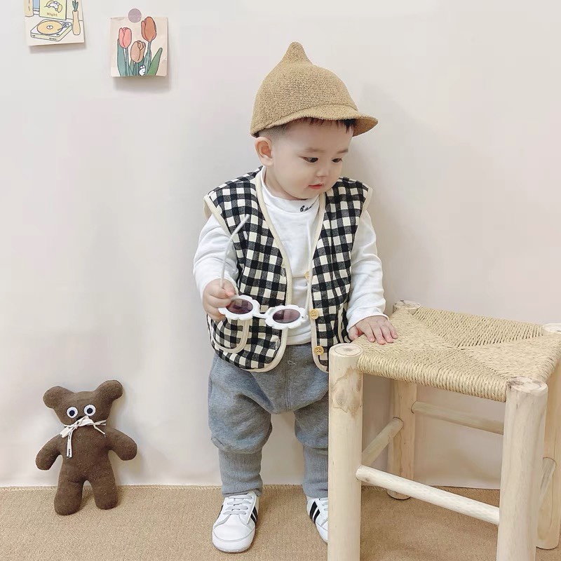 Áo Khoác Cardigan Không Tay Cổ Chữ v Màu Sắc Tương Phản Thời Trang Thu Đông Cho Bé