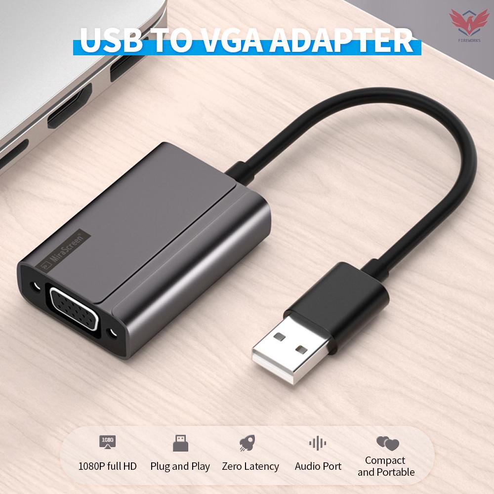 Fir USB to VGA Adapter with Audio 1080P Full HD Cable Screen Mirroring Adapter for TV/Monitor/Projector Gray