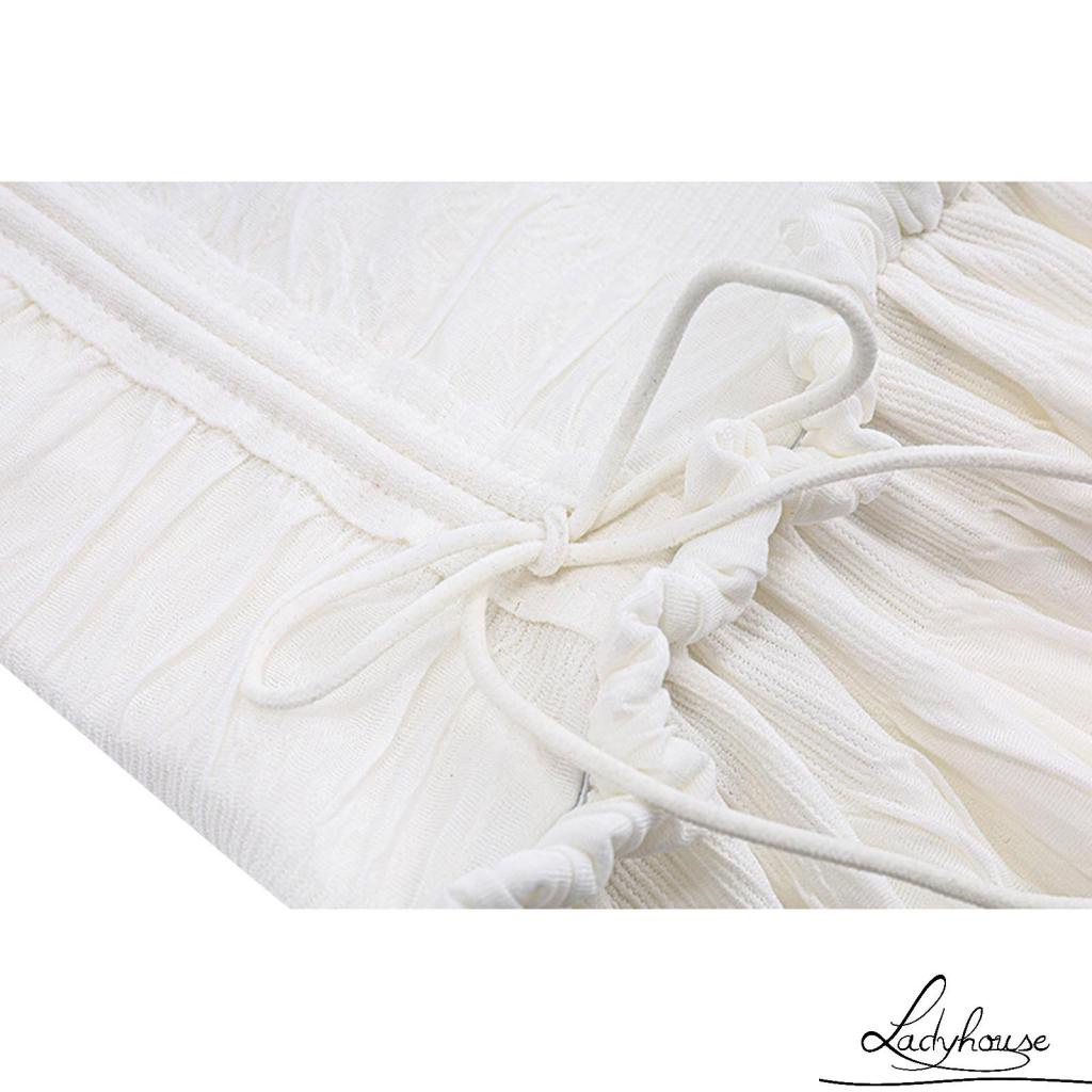 Ldd-đầm Tay Ngắn Dây Rút Màu Trắng Thời Trang Mùa Hè Dành Cho Nữ