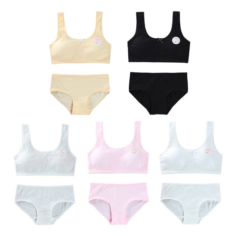 Set Đồ Lót 2 Món Có Đệm Ngực In Họa Tiết Gấu Dễ Thương Cho Tuổi Teen