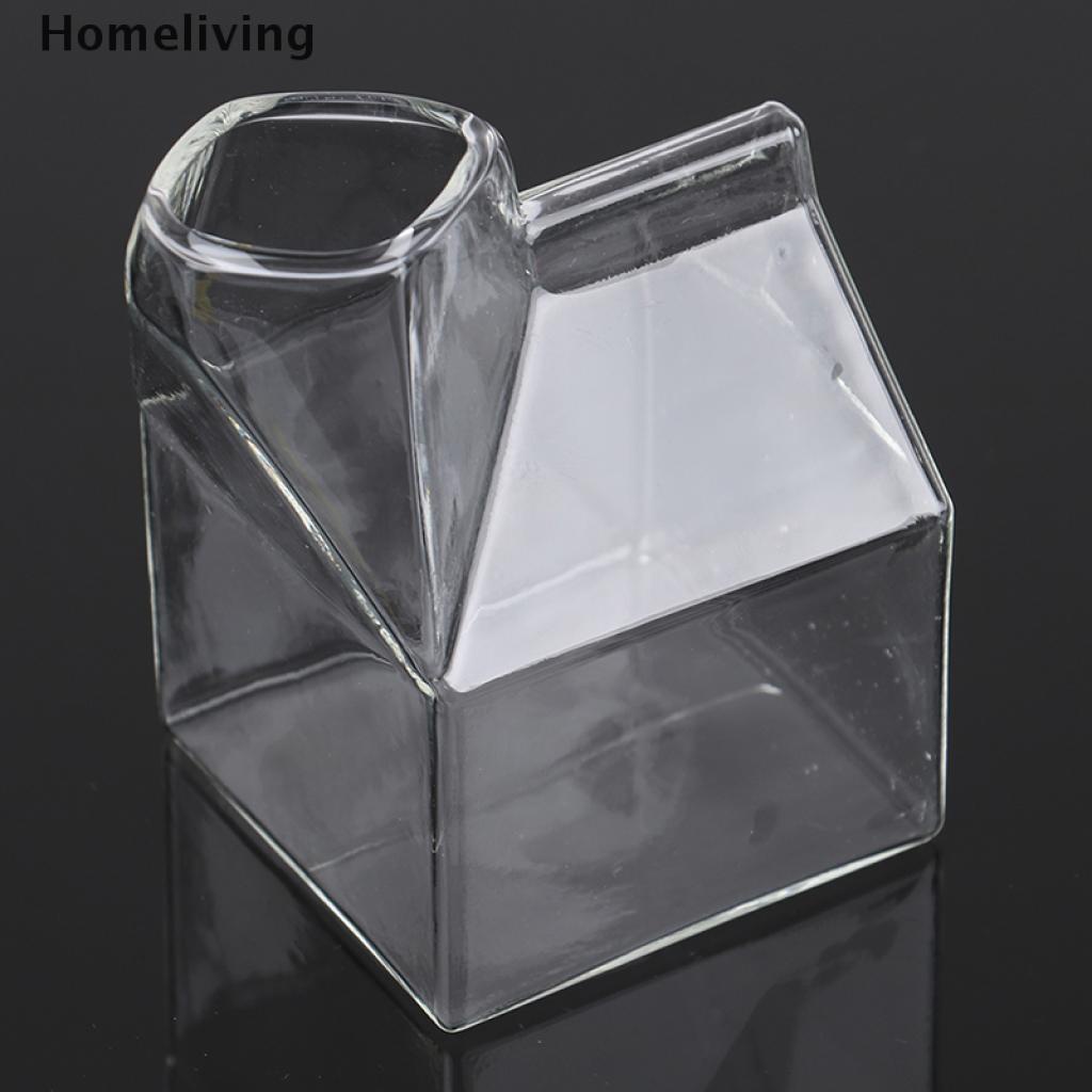 homeliving 1pcs 250ML Half Pint Milk Carton Style Creative Mini Creamer Jug Glass Milk Mug VN