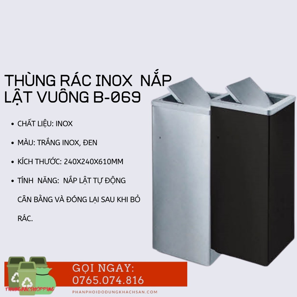 Thùng rác inox hình vuông nắp lật xoay