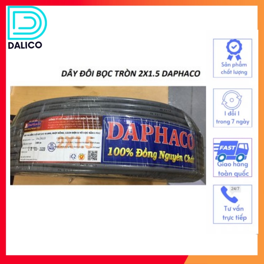 DAPHACO (Cuộn 100m) Dây Điện Đôi Bọc 2 Lớp Tròn Xám 2 Lõi 2x1.0 Đến 2x4.0mm2 - Hàng Việt Nam, Chất Lượng Cao