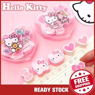 Set 6 cục tẩy hình mèo hello kitty/nơ dễ thương có hộp đậy tiện dụng