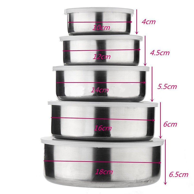 2019 Stainless Steel Round Bento Lunch Box Food Container Storage 5 Lids