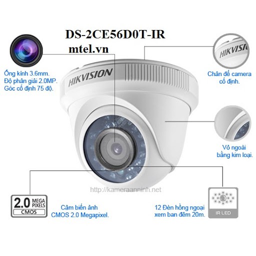 Camera HD-TVI Dome hồng ngoại 2.0 Megapixel HIKVISION DS-2CE56D0T-IR