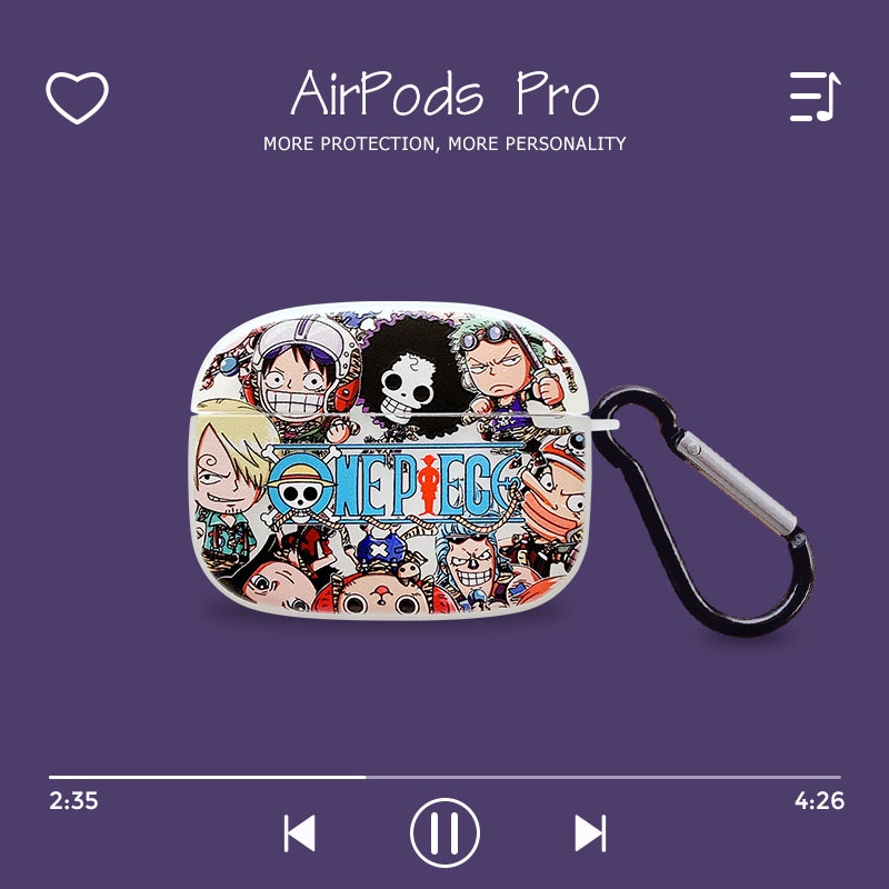 Vỏ bảo vệ hộp sạc tai nghe Airpods 1 2 3 pro bluetooth không dây bằng TPU silicon nhám hoạt hình one piece có móc khóa