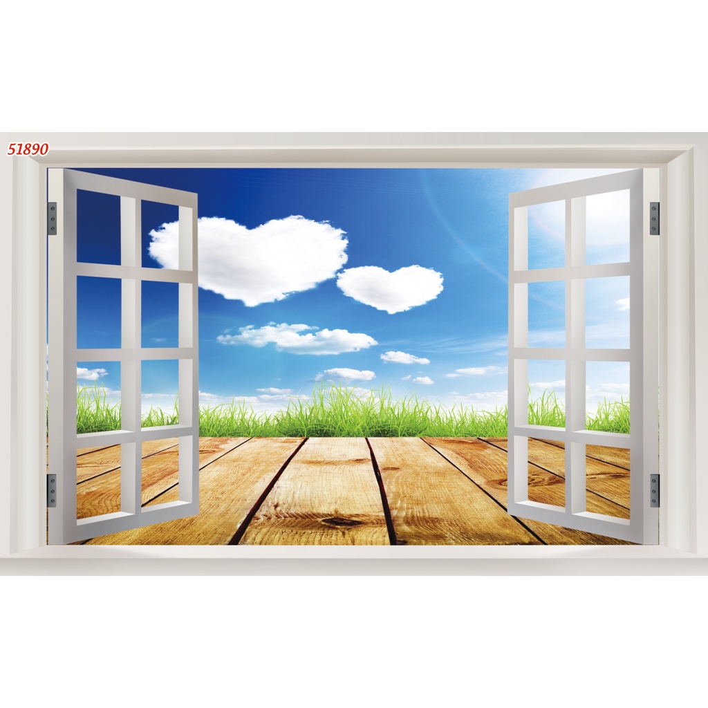 Tranh 3d dán tường cửa sổ hiện đại Chèn Chữ Miễn Phí