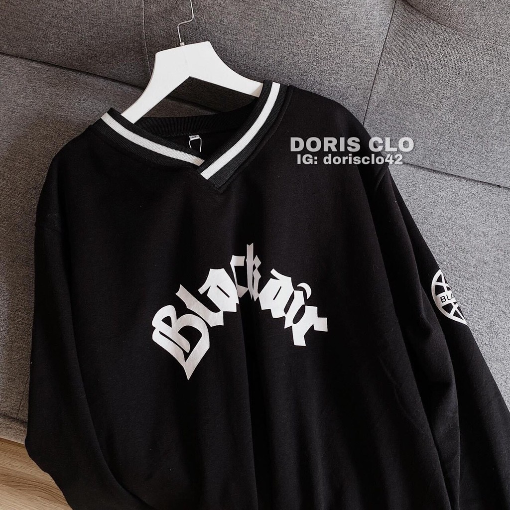 Áo nỉ sweater cổ V viền unnisex Blackair_Áo nỉ nam nữ basic hot trend (Ảnh thật)