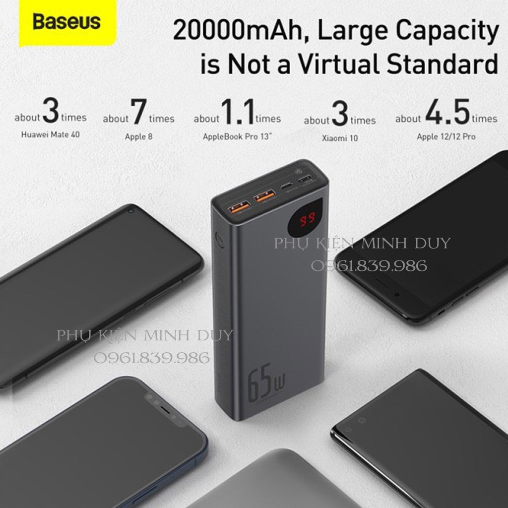 Pin sạc dự phòng công suất cao 65W 20.000mAh Baseus Adaman Metal Digital Display Quick Charge