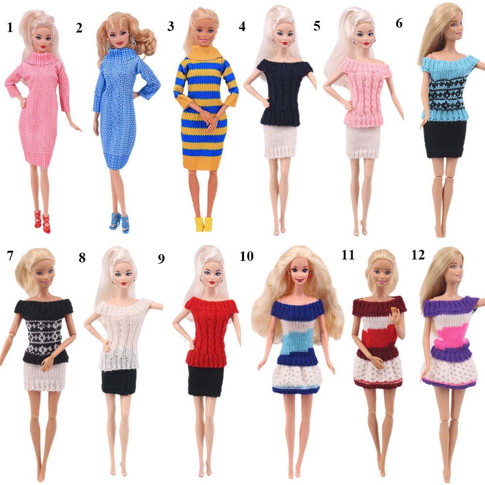 Áo sweater dệt kim mini phối lông nhiều màu sắc thời trang cho búp bê DIY