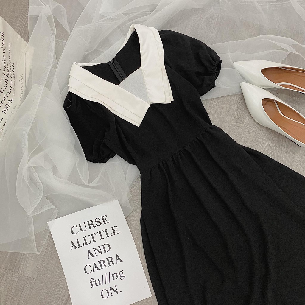 ĐẦM MIDI ĐEN PHỐI CỔ PETER TRẮNG | BigBuy360 - bigbuy360.vn