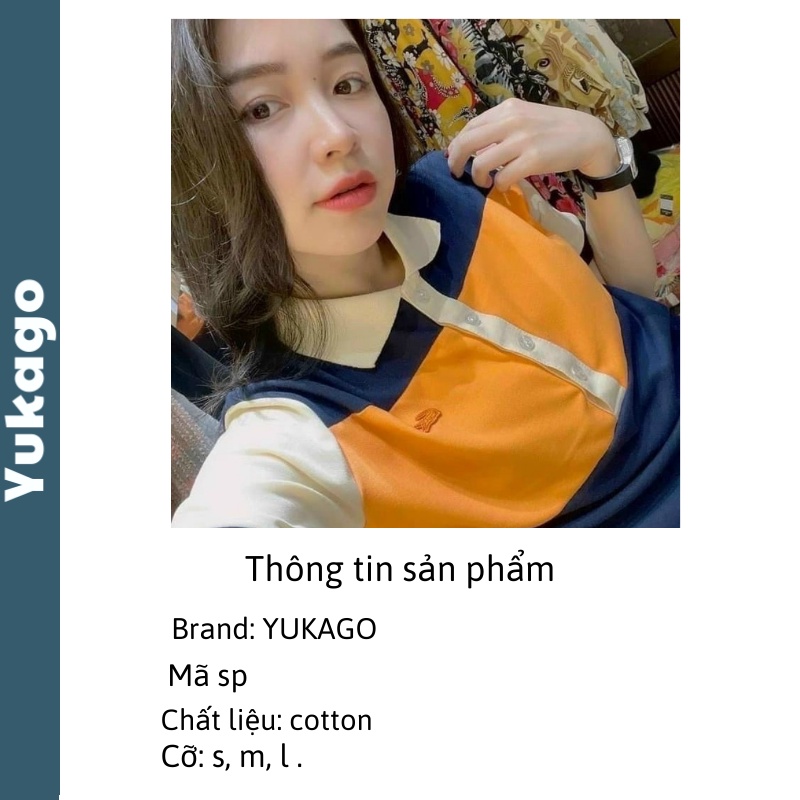 Áo thun nữ dáng polo LA.COS phối than da cam Yukago