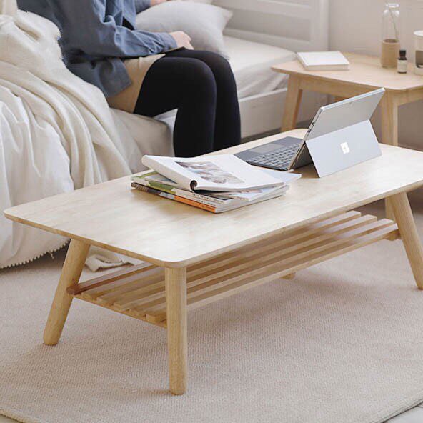 Bàn trà sofa gỗ cao su tự nhiên xuất Hàn chất lượng số 1 có ngăn dưới