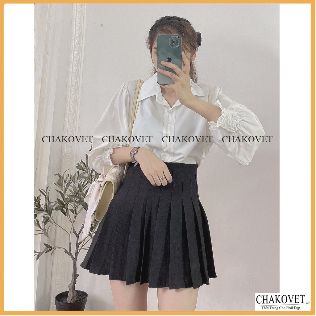 Áo sơ mi nữ dài tay công sở CKA862, áo kiểu nữ màu trắng cúc ngọc tay bo chun style hàn quốc freesize <53kg cực xinh | BigBuy360 - bigbuy360.vn