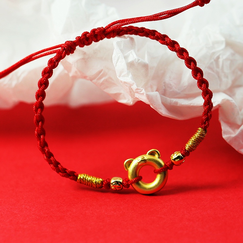 Vòng Tay Dây Bện Màu Đỏ Mặt Vàng Cho Cặp Đôi