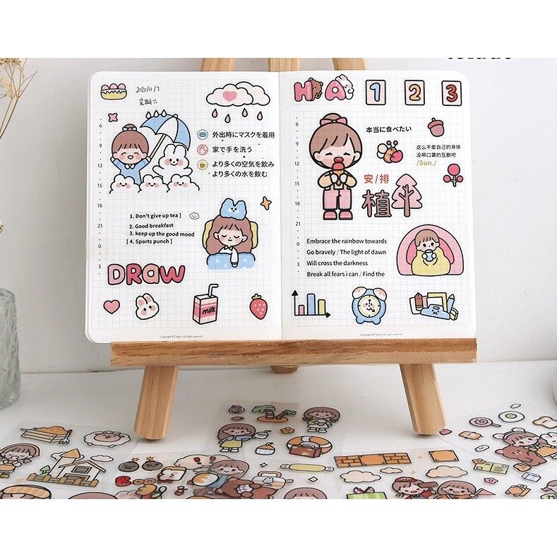 1 MIẾNG STICKER TELADO CÔ GÁI VÀ BÉ THỎ - Happy day