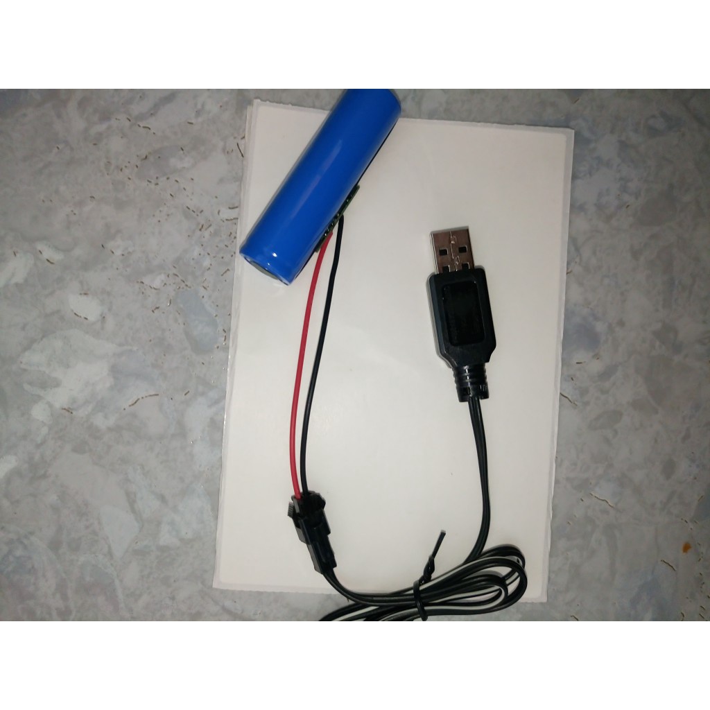 Bin 18650 có mạch bảo vệ chân sm kèm cáp sạc usb 4,8v
