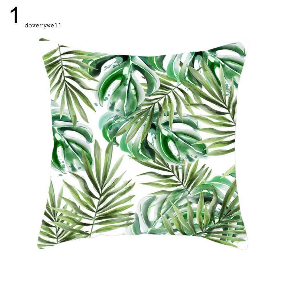 Áo gối khổ vuông 45cm X 45cm in họa tiết lá cây nhiệt đới sáng tạo