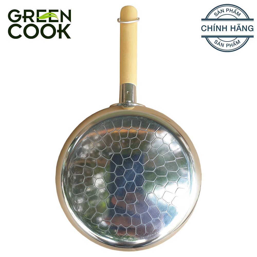 Quánh nồi nhôm vân tuyết 20 cm Green Cook GCS04-20 tay cầm bằng gỗ chắc chắn  ( Không dùng cho bếp từ )