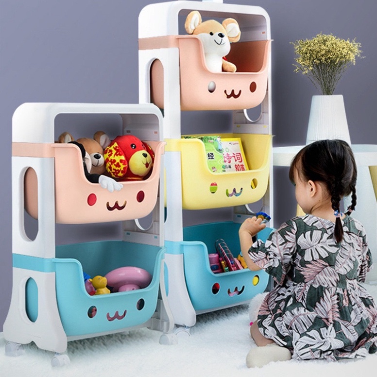 Kệ đựng đồ chơi cho bé rèn tính gọn gàng đồ bỉm sữa đồ dùng trẻ em 3-4 tầng đa năng có bánh xe nhựa PE an toàn