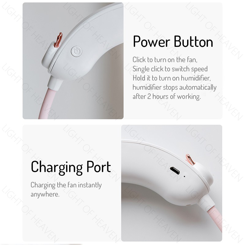 Quạt Usb Mini Đeo Cổ Rảnh Tay 3 Mức Độ Có Thể Sạc Lại