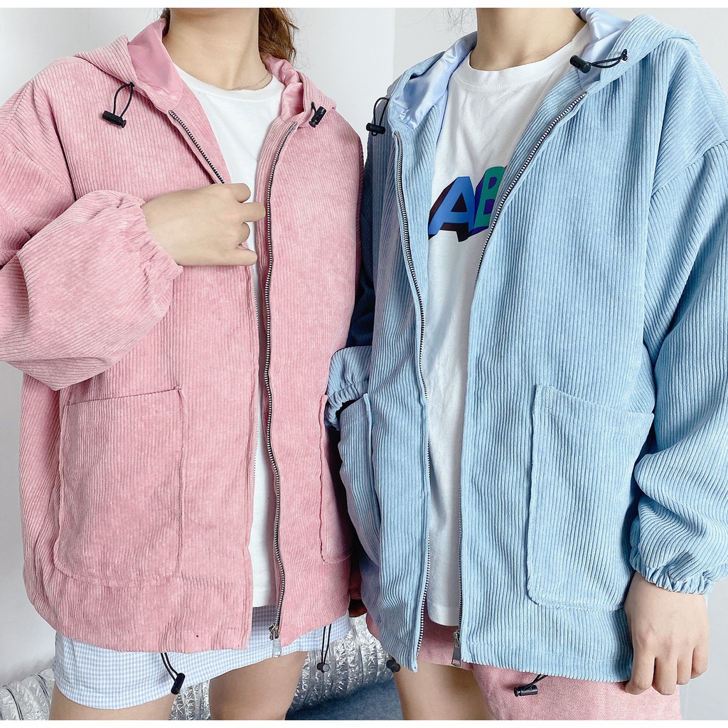 Áo khoác nhung tăm nữ form rộng túi vuông