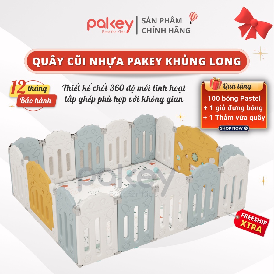 Quây cũi nhựa gấp gọn Pakey Khủng Long, quây cũi nhựa cho bé nhựa nguyên sinh an toàn