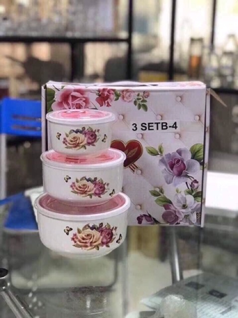 Bộ 3 bát sứ có nắp hút chân không( loại không tai)