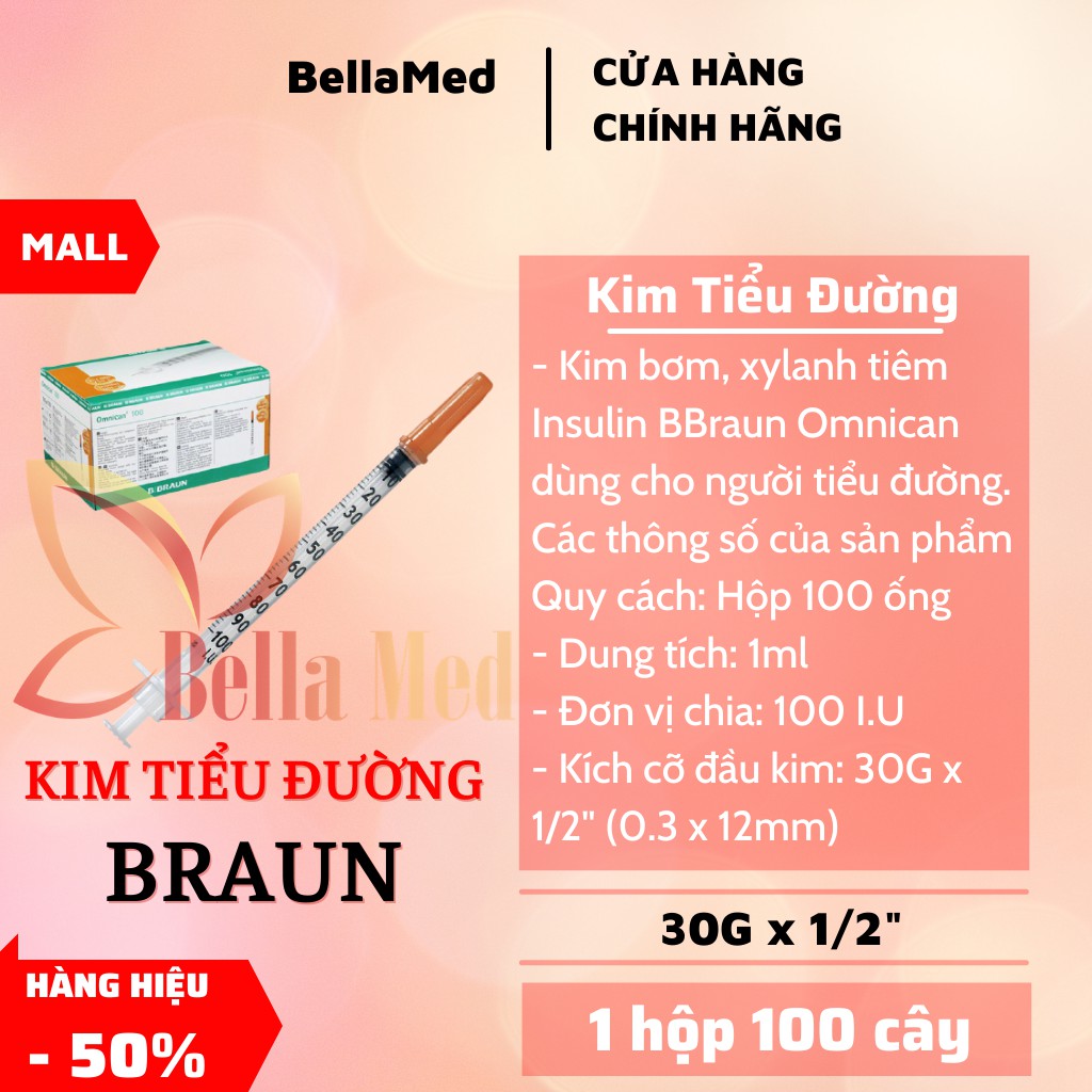 Kim tiêm tiểu đường Insulin BD 0,5ml cc x 30G hộp 100 cây