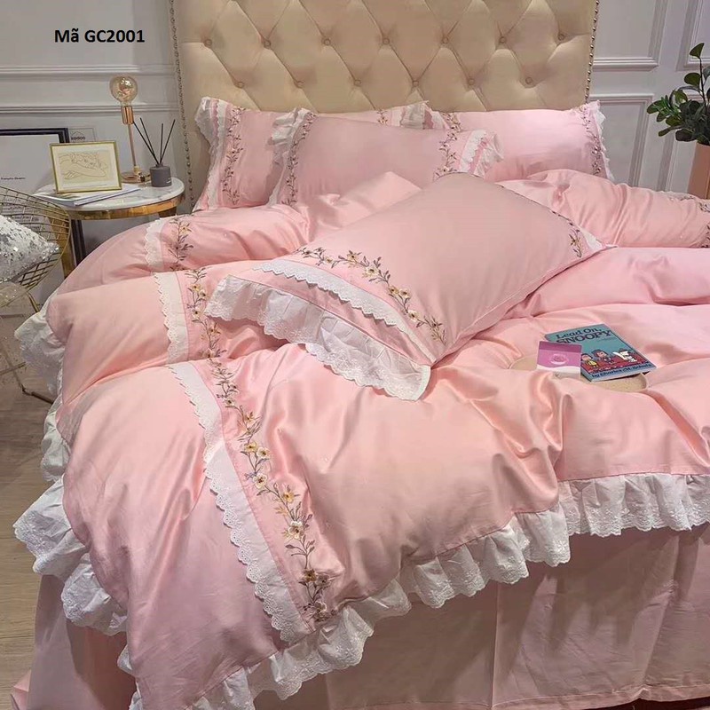 GC2001 -Bộ chăn ga gối chất cotton lụa 4CT cao cấp hàng nhập